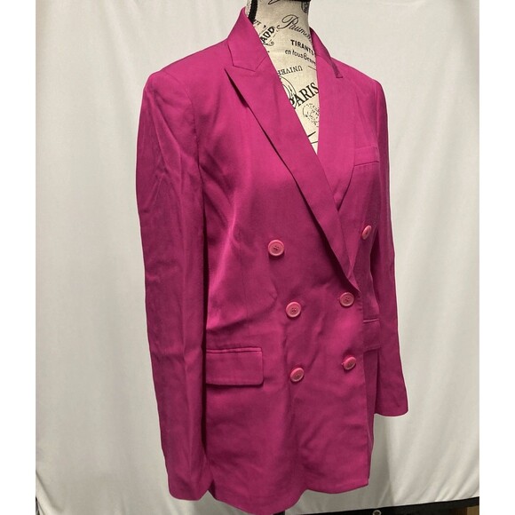 Zara Hot Pink Double Breasted Blazer Longline Oversized Women’s Small - Picture 2 of 13